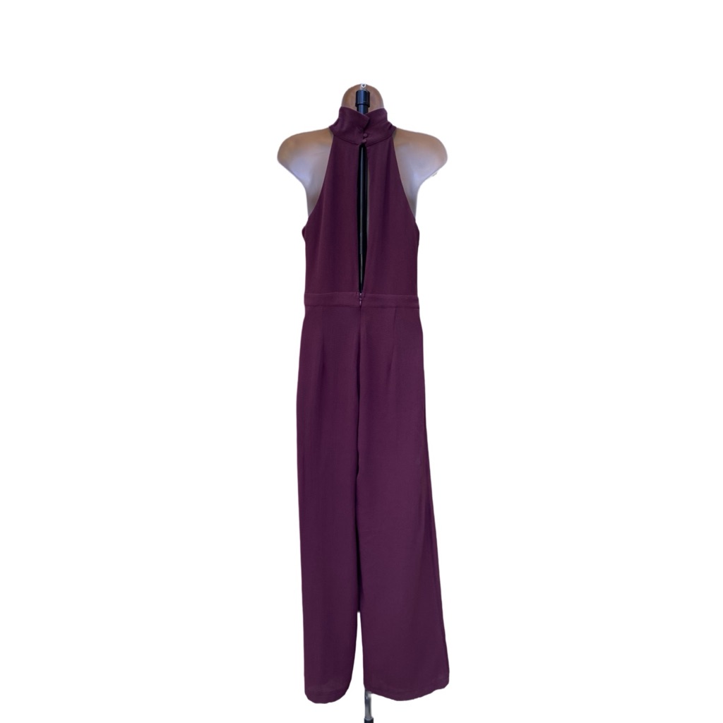 Nwt Women's Plum Mock Neck Key Hole Back Wide Leg Jumpsuit By Fab' Rik Size Smal — image 2 of 8